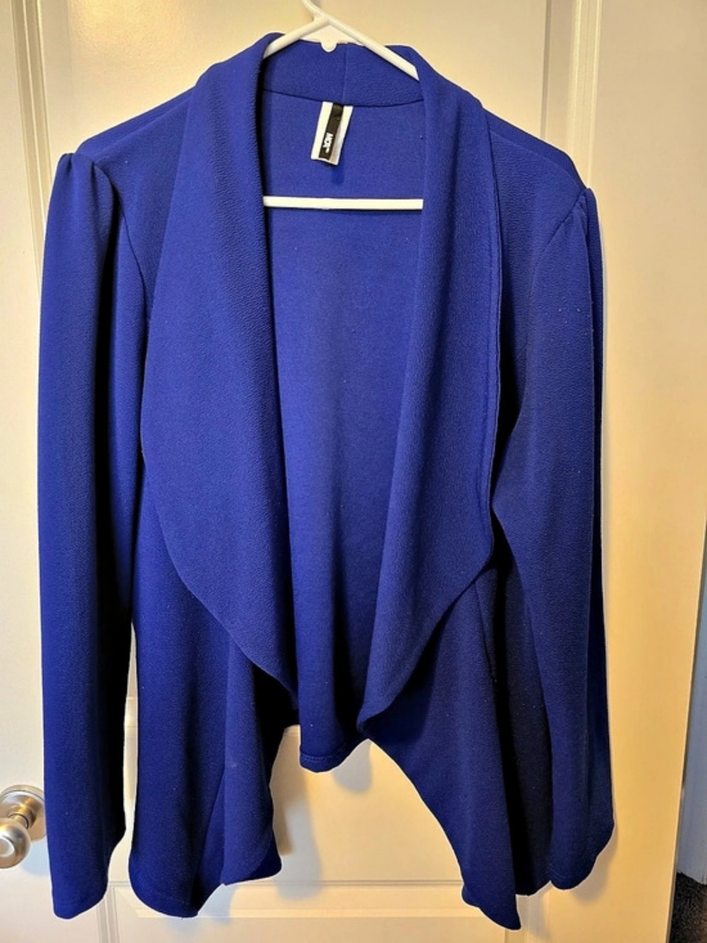 Blue Draped Open Front Jacket